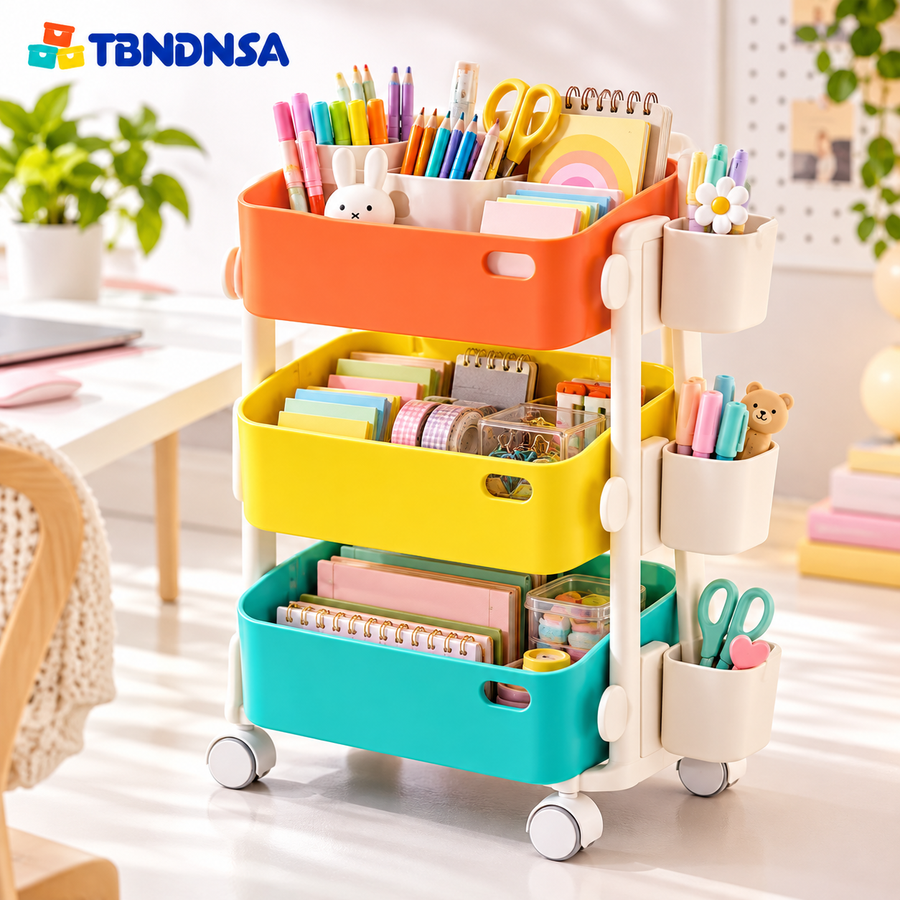 3-Tier Rolling Stationery Organizer Cart