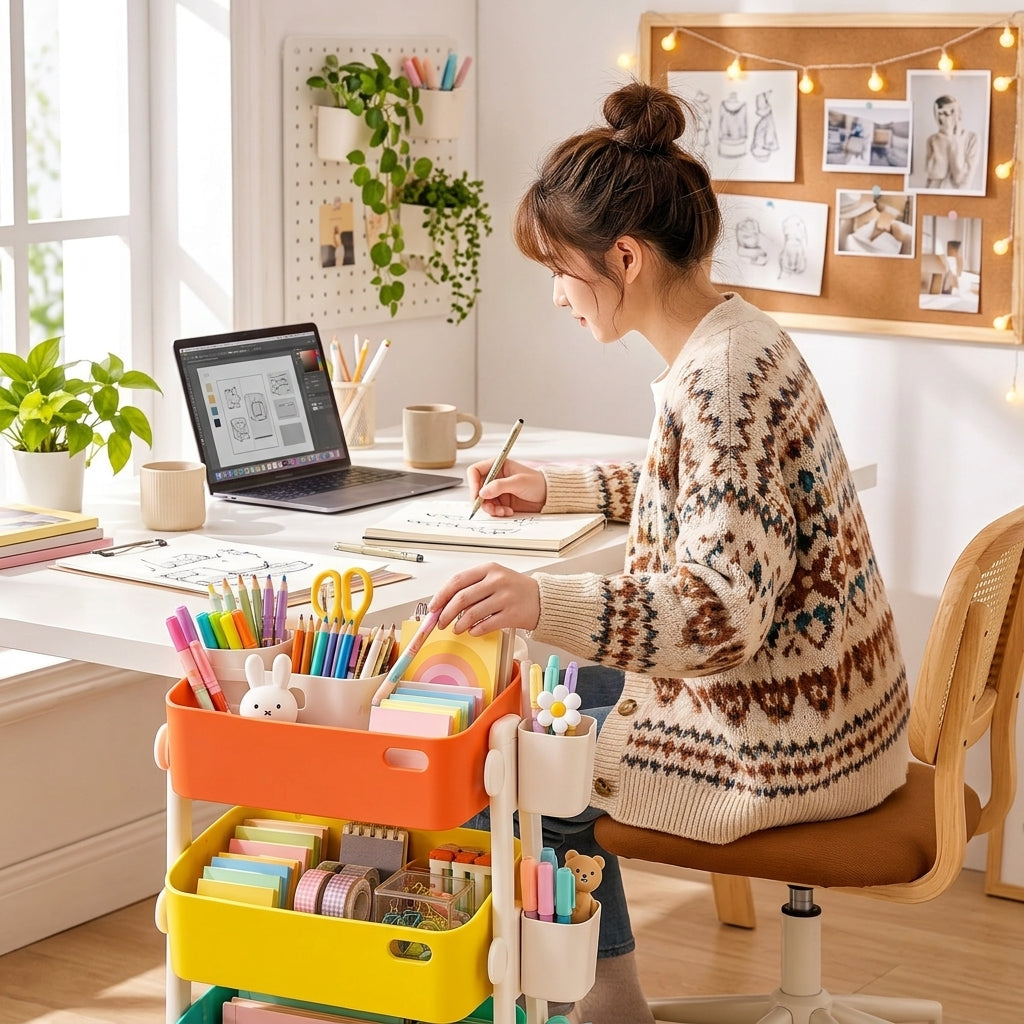 3-Tier Rolling Stationery Organizer Cart