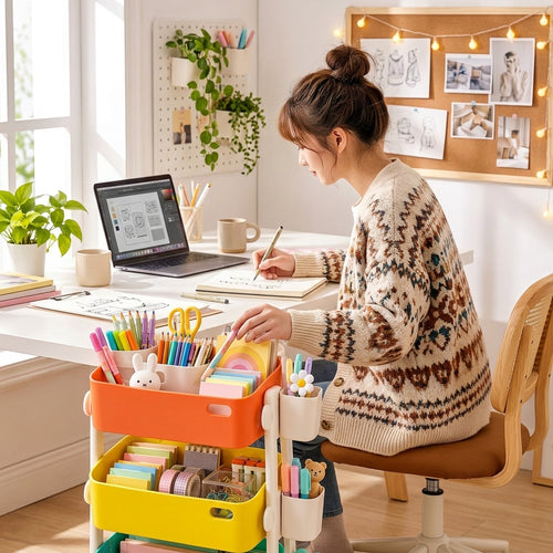 3-Tier Rolling Stationery Organizer Cart