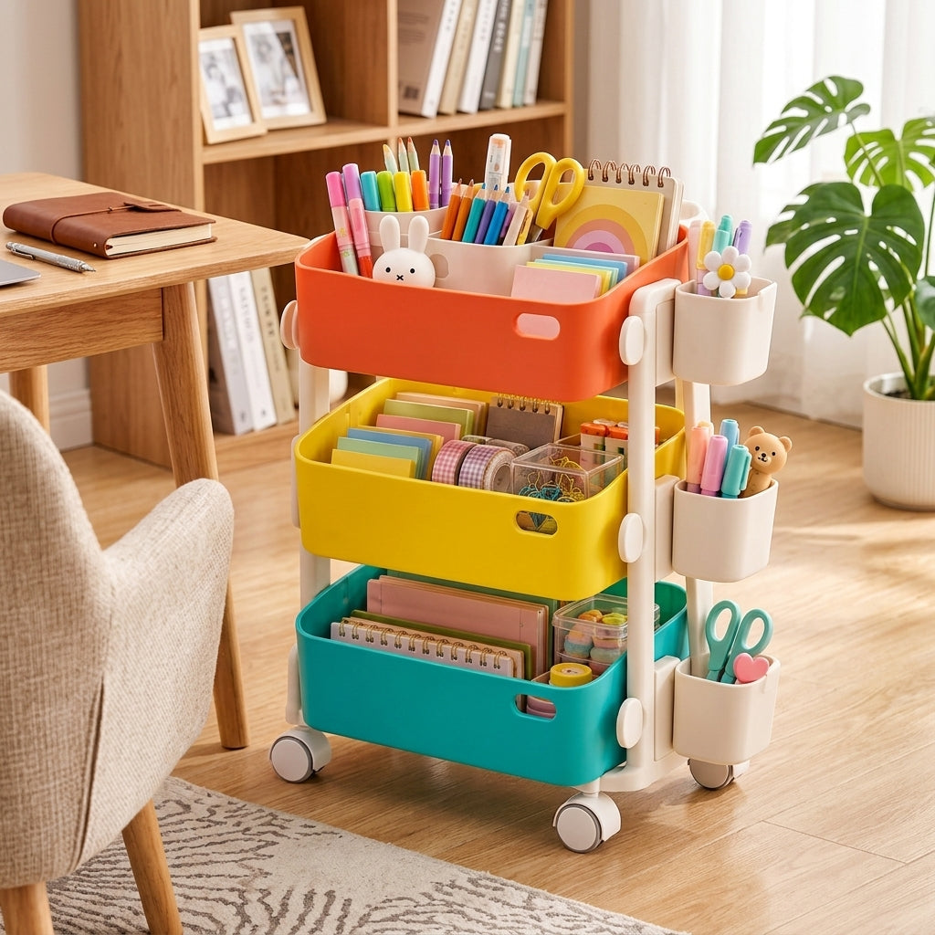 3-Tier Rolling Stationery Organizer Cart