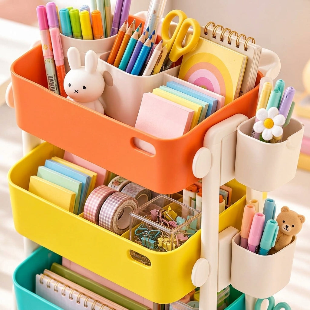 3-Tier Rolling Stationery Organizer Cart