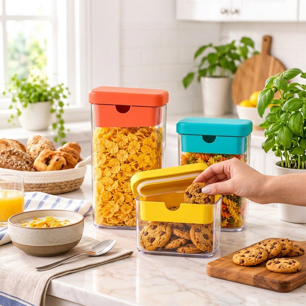Color-Lid Clear Pantry Canister Set