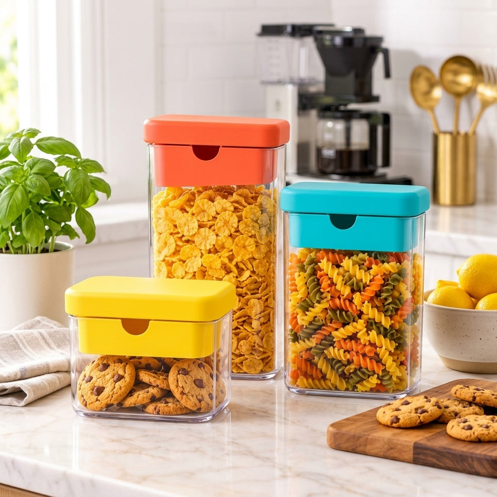 Color-Lid Clear Pantry Canister Set